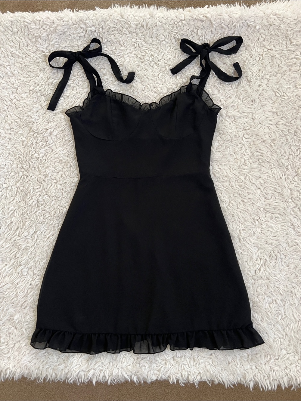 Babydoll Black Dress Bow Straps Ruffle Sz Small Party